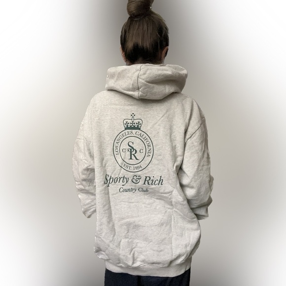 NWOT SPORTY & RICH Gray/Green Crown Cotton Blend Hoodie Large - Picture 15 of 16